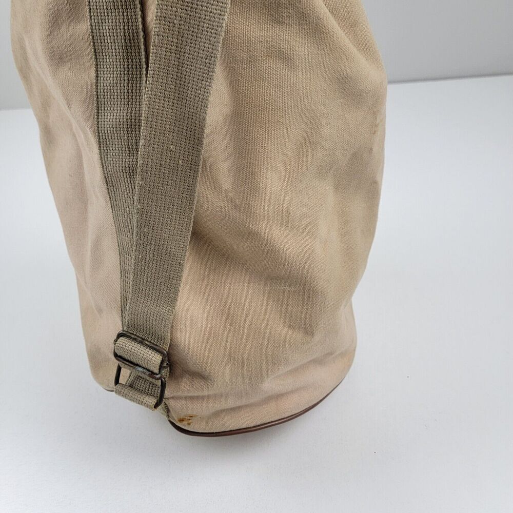 Vintage 90s Ralph Lauren Canvas Drawstring Bucket Bag Backpack Khaki Distressed - Picture 6 of 15
